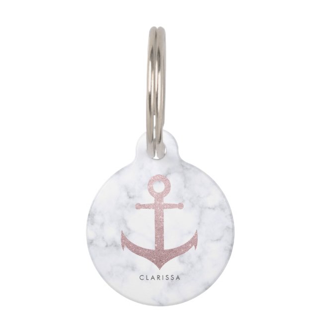 Médaillon Pour Animaux Ancre rose chique de parties scintillantes d'or et (Devant)