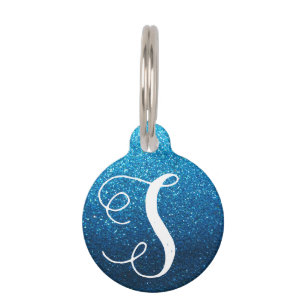 Médaillon Pour Animaux Aqua Blue Parties scintillant Monogram Chat Chien