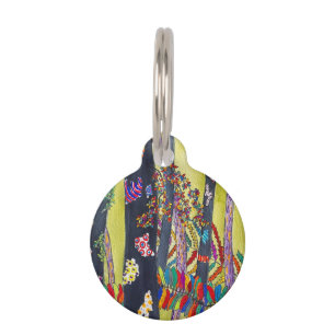 Médaillon Pour Animaux aquarelle de forêt brillante amusant coloré