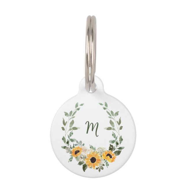 Médaillon Pour Animaux Aquarelle de tournesol rustique mignonne | Monogra (Devant)