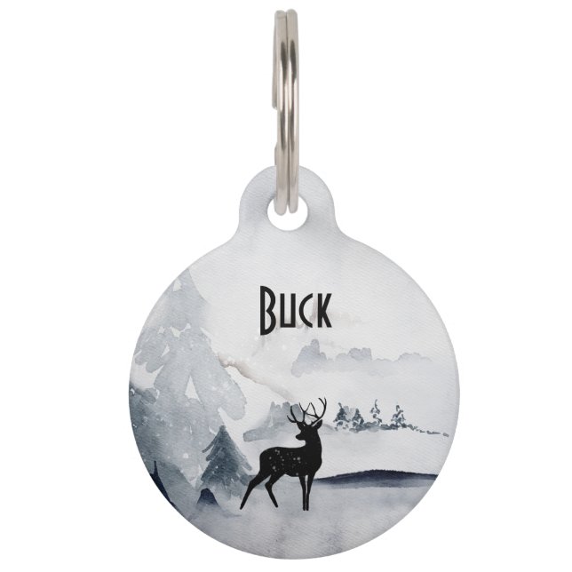 Médaillon Pour Animaux Aquarelle gris rustique de rennes d'hiver (Devant)