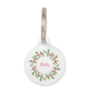 Médaillon Pour Animaux Aquarelle Holly Wreath