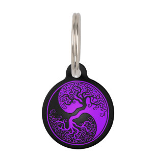 Médaillon Pour Animaux Arbre de la vie pourpre et noir Yin Yang