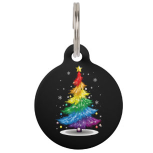 Médaillon Pour Animaux Arbre de Noël arc-en-ciel Fierté LGBT Gay Joyeux N