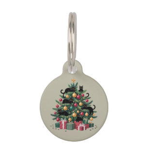 Médaillon Pour Animaux Arbre de Noël Chats Noirs Amoureux de Chats Lumièr