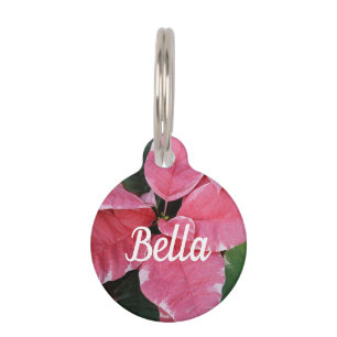 Médaillon Pour Animaux Argent Star Marbre Poinsettias Pink Holiday Floral