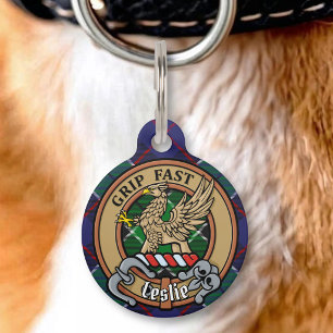 Médaillon Pour Animaux Armoiries du clan Leslie sur tartan de chasse