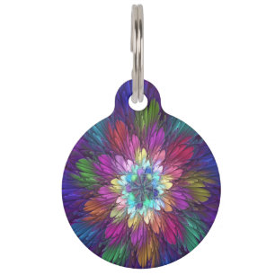 Médaillon Pour Animaux Art abstrait fractal de fleurs psychédéliques colo