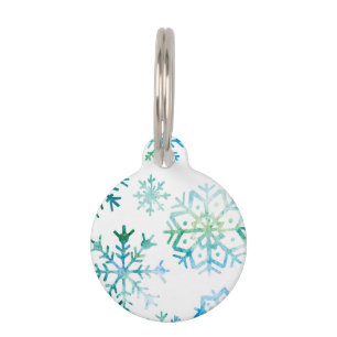Médaillon Pour Animaux Art bleu d'aquarelle de flocon de neige