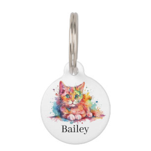Médaillon Pour Animaux Art d'éclaboussure de chat à l'aquarelle colorée