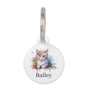 Médaillon Pour Animaux Art d'éclaboussure de chat à l'aquarelle colorée