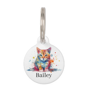 Médaillon Pour Animaux Art d'éclaboussure de chat à l'aquarelle colorée