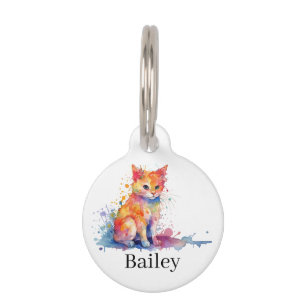 Médaillon Pour Animaux Art éclaboussé de chat à l'aquarelle colorée