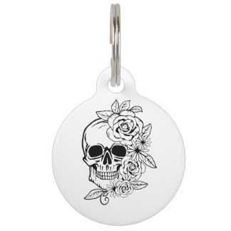 Médaillon Pour Animaux Art floral du crâne