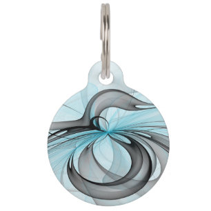 Médaillon Pour Animaux Art fractal moderne gris anthracite abstrait bleu