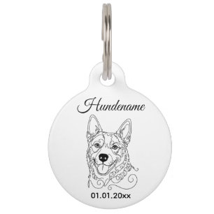 Médaillon Pour Animaux Australian Cattle Dog Ligne d'Art Tag Personnalisé