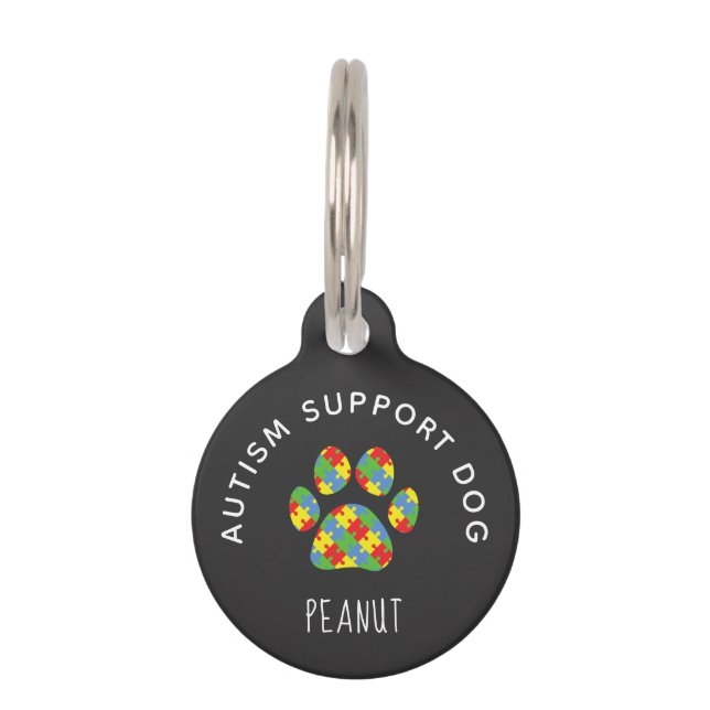 Médaillon Pour Animaux Autism Support Chien Pawprint Puzzle Pet ID balise (Devant)