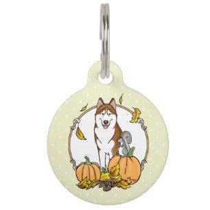 Médaillon Pour Animaux Automne Sibérie Husky (rouge) Citrouille mignonne