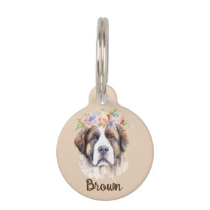 Médaillon Pour Animaux Balise Anglais Mastif Watercolor Flower Round Pet