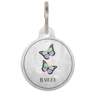 Médaillon Pour Animaux Balise Arc-en-ciel papillon floral rond animal