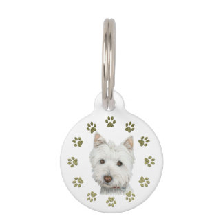 Médaillon Pour Animaux Balise Chien blanc mignon et Chien pâté