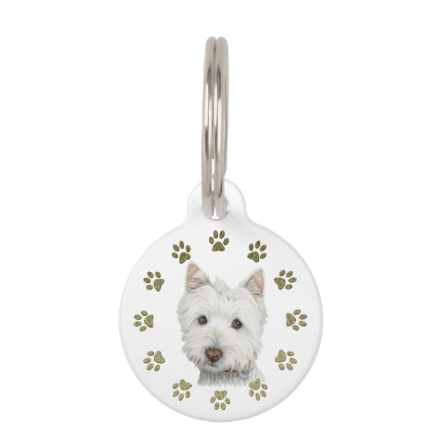 Médaillon Pour Animaux Balise Chien blanc mignon et Chien pâté (Devant)