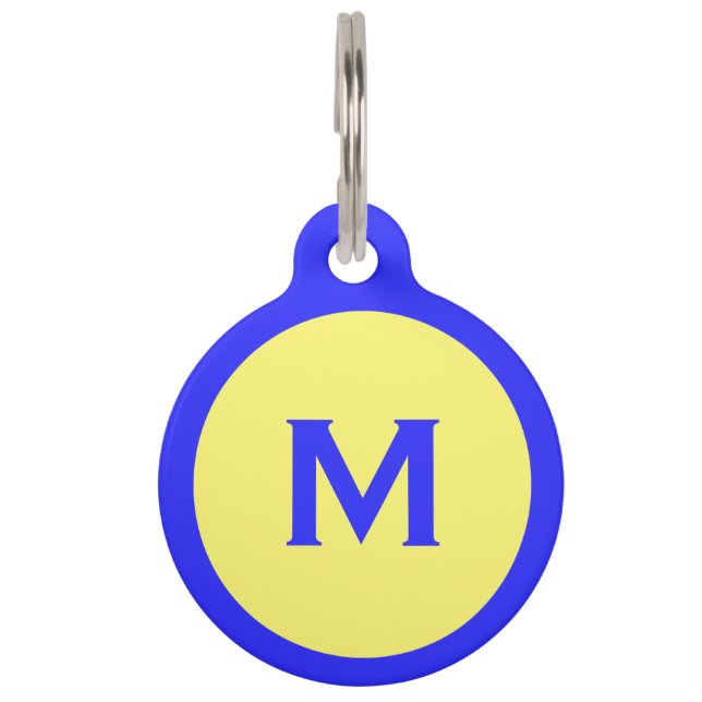 Médaillon Pour Animaux Balise Chien Monogramme bleu et jaune (Devant)