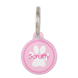Médaillon Pour Animaux Balise Chien rose Nom et adresse Empreinte de patt