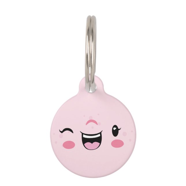 Médaillon Pour Animaux Balise Chien Visage de Kawaii en rose (Devant)