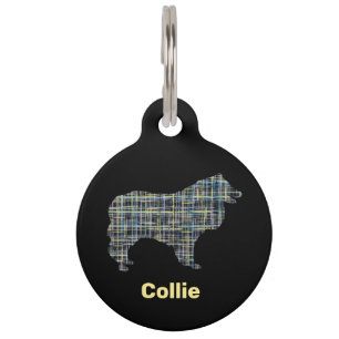 Médaillon Pour Animaux Balise Collie Rough Yellow & Black Grid Line Pet