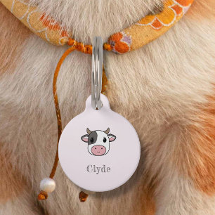 Médaillon Pour Animaux Balise Jote Vache Visage rose