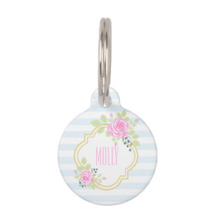 Médaillon Pour Animaux Balise Monogram Fancy Rose Roses Blueberry Pet