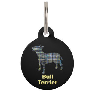 Médaillon Pour Animaux Balise Mot de passe Bull Terrier Chien Jaune & Noi