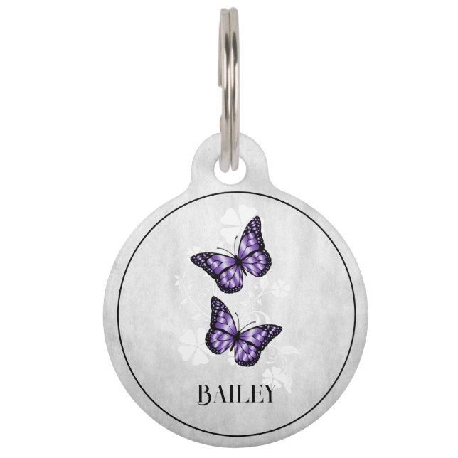Médaillon Pour Animaux Balise papillon pourpre Floral Round Pet (Devant)