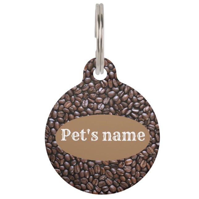MÉDAILLON POUR ANIMAUX BALISE PERSONNALISÉE MOTIF DE FÈVES DE CAFÉ (Devant)
