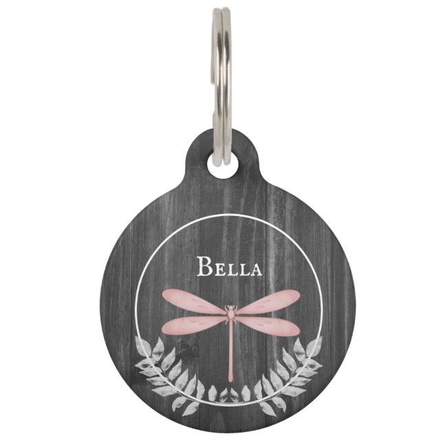 Médaillon Pour Animaux Balise Pink Dragonfly Rustic Round Pet (Devant)