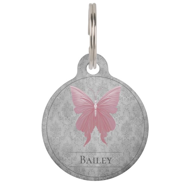 Médaillon Pour Animaux Balise Pink Jewel Butterfly Round Pet (Devant)