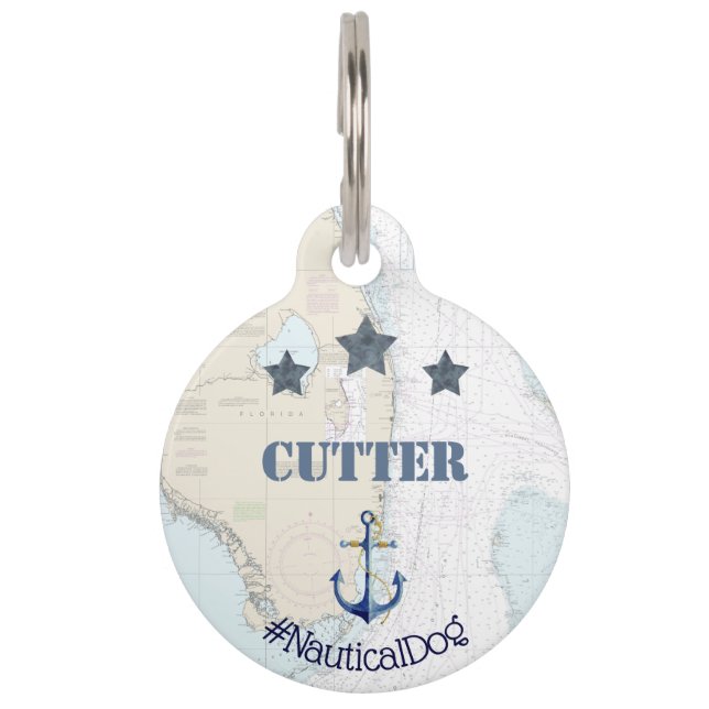 Médaillon Pour Animaux Balise pour animal de compagnie nautique | Étoiles (Devant)