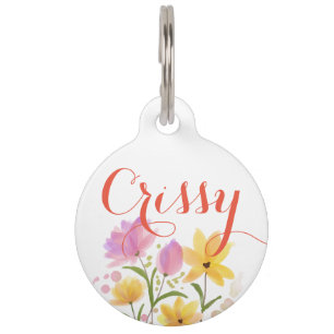 Médaillon Pour Animaux Balise pour animal de compagnie rond fleuri