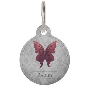 Médaillon Pour Animaux Balise rouge à papillon rond à bijoux