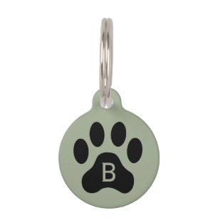 Médaillon Pour Animaux Balise Sage Green Black Dog Empreinte de patte Mon