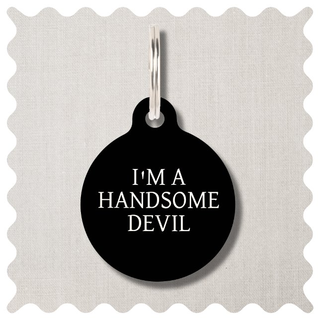 Médaillon Pour Animaux Balise simple Black Handsome Devil Dog Round Pet (Funny Handsome Devil Dog Pet ID Tag)