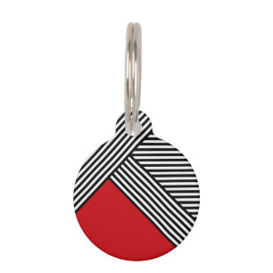 Médaillon Pour Animaux Bandes noires et blanches avec triangle rouge