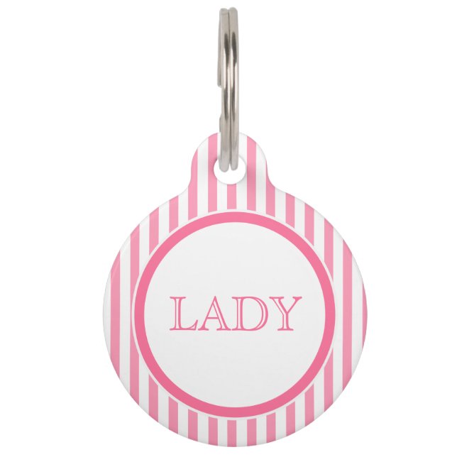 Médaillon Pour Animaux Bandes rose et blanche | Balise personnalisée pour (Devant)