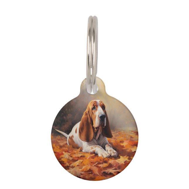 Médaillon Pour Animaux Basset Hound dans les feuilles d'automne inspire (Devant)