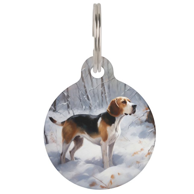 Médaillon Pour Animaux Beagle Laissez tomber la neige de Noël (Devant)