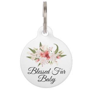 Médaillon Pour Animaux Bébé fourrure béni avec un design floral aquarelle
