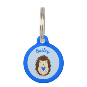 Médaillon Pour Animaux Bébé Garçon Bleu Cœur Hérisson Personnalisé