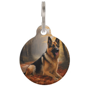 Médaillon Pour Animaux Berger Allemand dans les feuilles d'automne qui to