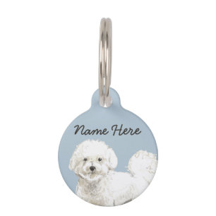Médaillon Pour Animaux Bichon Frise blanc Chien bleu mignon